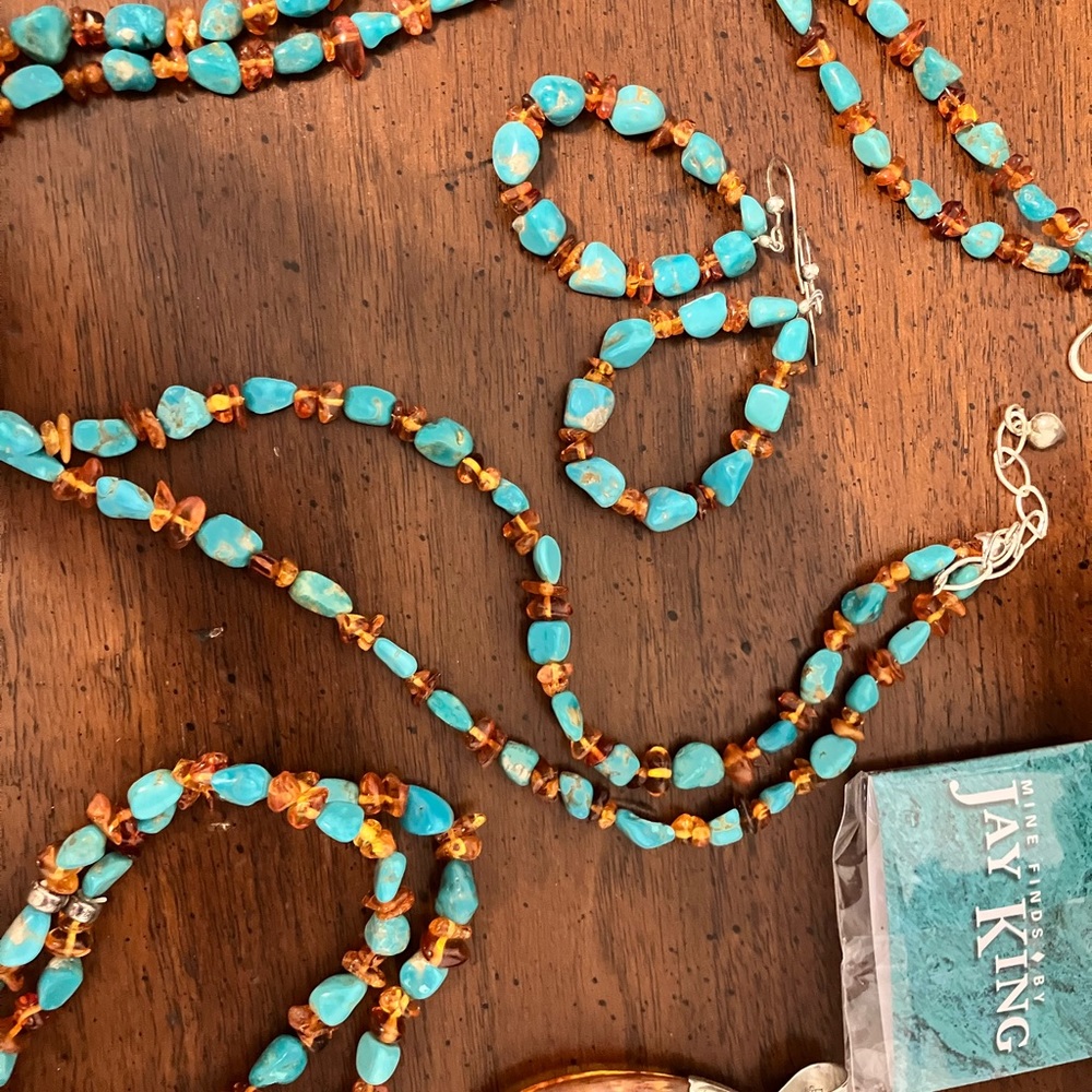 Jay King mine finds by Jay King Amber, and turquoise jewelry set
